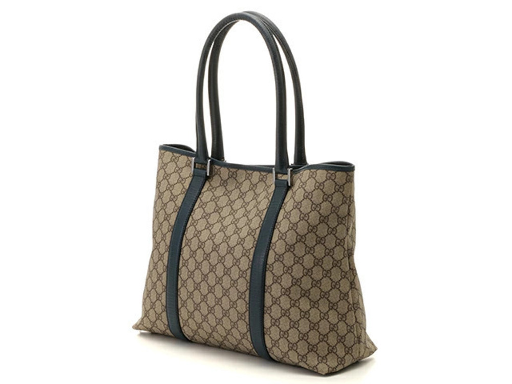Gucci GG Tote Bag Blue Beige Cream Leather